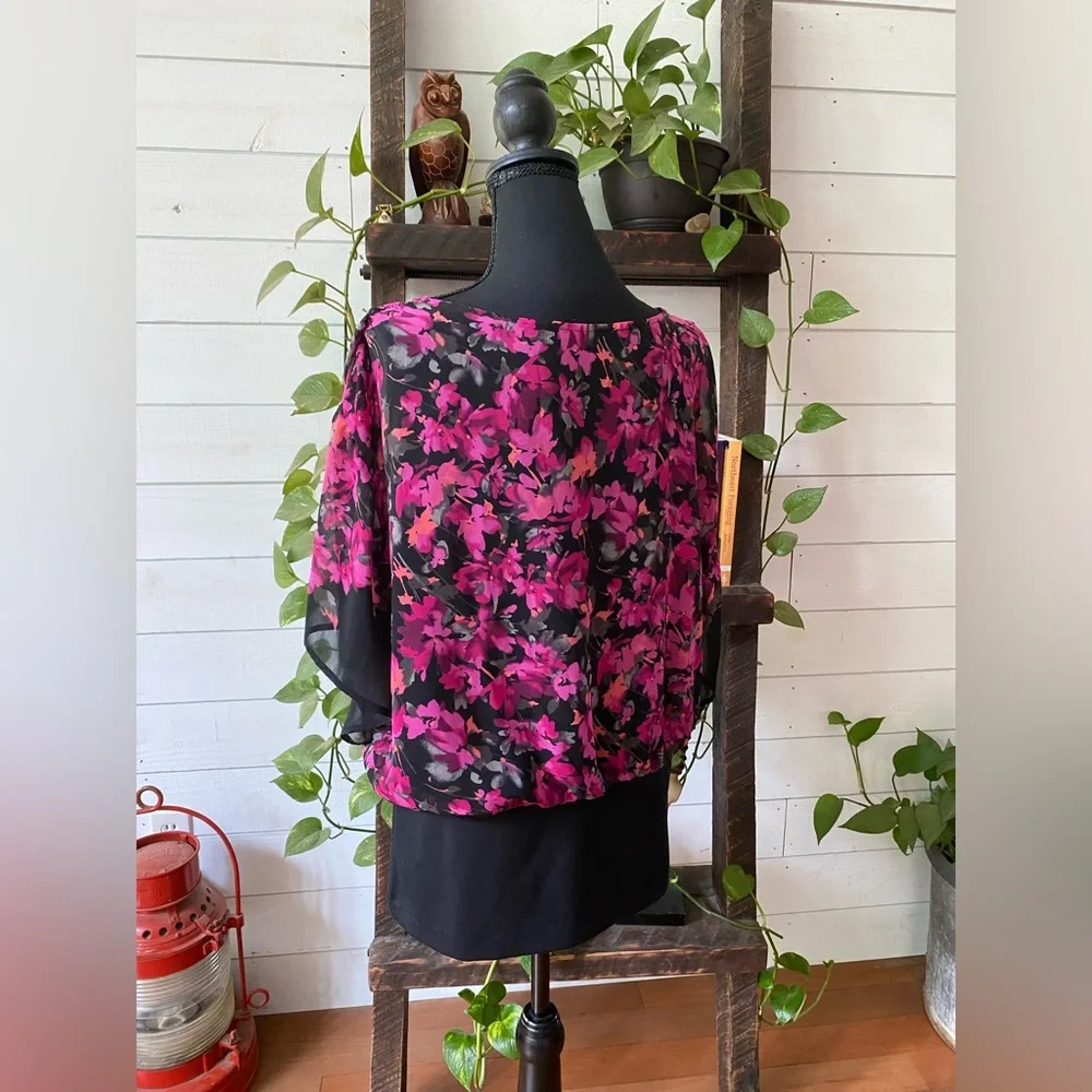Elle: Pink and Black Floral Blouse with Cami